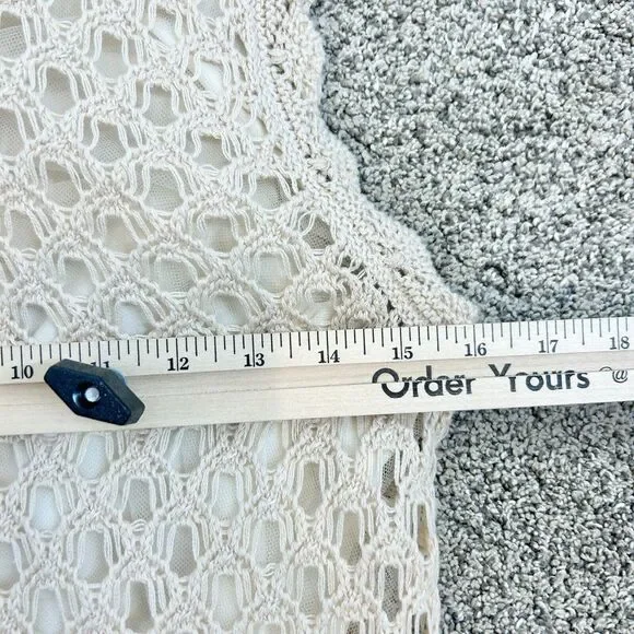 J. Crew Sweater Dress Womens M Toasted Cream Pointelle‎ Sleeveless Crochet Boho - Picture 12 of 14